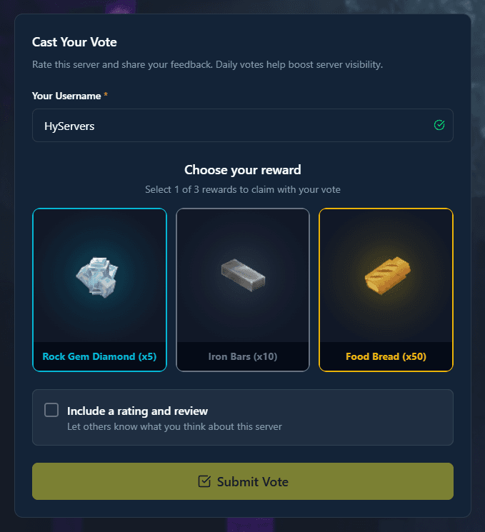 Vote page showing reward selection cards