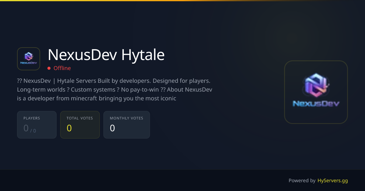 NexusDev Hytale - Hytale Server | HyServers