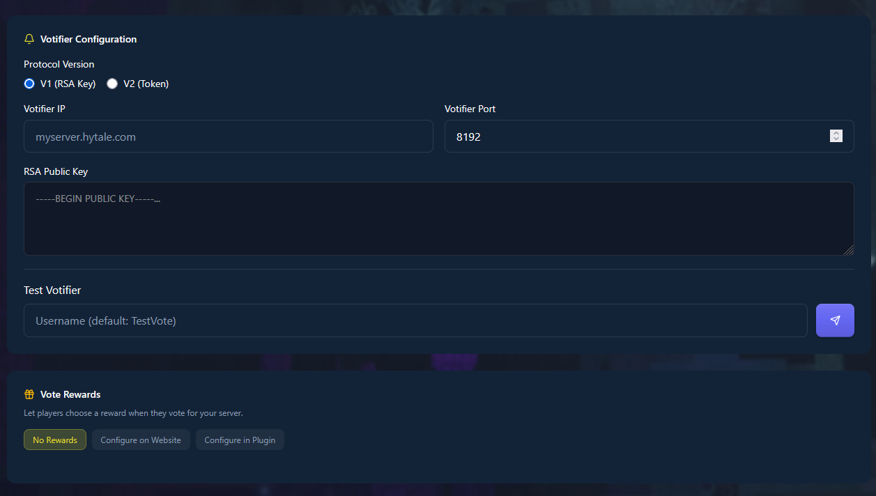 Votifier V1 RSA key configuration